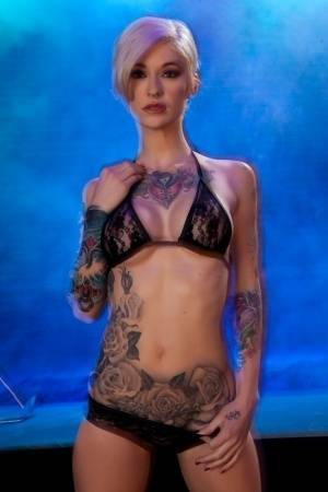 Hot tattooed Kleio Valentien sheds black lace panties to squat & spread legs on fanspics.net