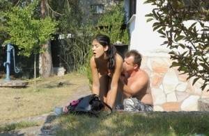 Nice teen Lady Dee gets a mouthful of cum during outdoor sex with an old guy on fanspics.net