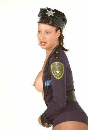 Playful MILF Vanessa Videl wears her slutty police uniform and shows off her on fanspics.net