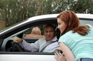 Young redhead Emma Evins wears jizz on her face after fucking inside an auto on fanspics.net