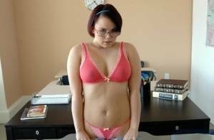 Enchanting coed in glasses Kaci Starr revealing puffy butt and tits on fanspics.net