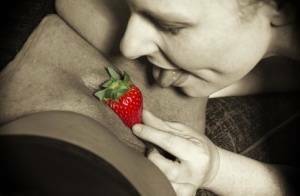 Mature lesbian Mollie Foxxx and her lover use strawberries during foreplay on fanspics.net