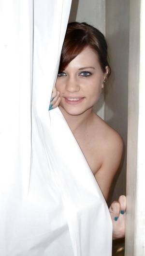 Sweet european amateur posing for a homemade photo in the shower on fanspics.net