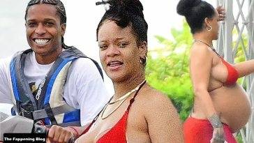 Pregnant Rihanna is Seen in a Red Bikini in Barbados - Barbados on fanspics.net