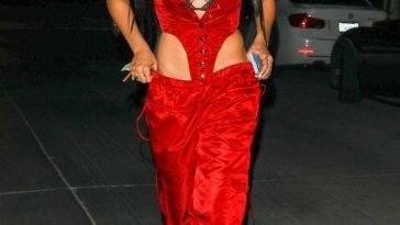 Tinashe Sizzles in a Red Ensemble Arriving at the W Magazine Event on fanspics.net