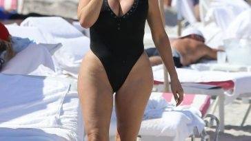 Larsa Pippen Rocks a Black Swimsuit For a Beach Day in Miami on fanspics.net