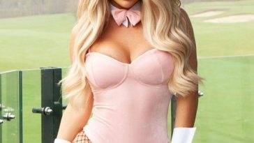 Bianca Gascoigne Shows Off Her Amazing Body in a Pink Bunny and Fishnet Tights on fanspics.net