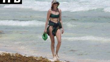 Elsa Hosk Looks Stunning in a Green Bikini on the Beach in Tulum on fanspics.net