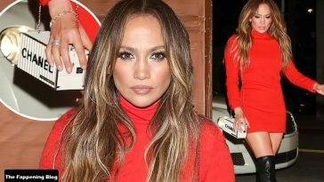 Jennifer Lopez Arrives in a Sexy Red Dress at Craig 19s on fanspics.net