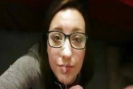 Girl with glasses drowning in cum after facial on fanspics.net