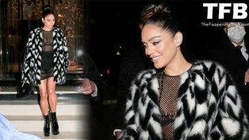 Vanessa Hudgens Flashes Her Bra in a See-Through Dress in Paris on fanspics.net