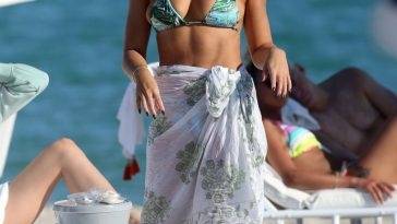 Brooks Nader Shows Off Her Sexy Body in a Green Bikini on the Beach in Miami on fanspics.net