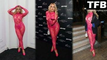 Tallia Storm Flaunts Her Sexy Figure in a See-Through Pink Bodysuit in London on fanspics.net