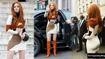 Madelaine Petsch Flaunts Her Pokies and Sexy Figure in a Tight Dress in Paris on fanspics.net