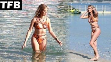 Sarah Jayne Dunn Displays Her Sexy Body in a Bikini on the Beach in Dubai on fanspics.net