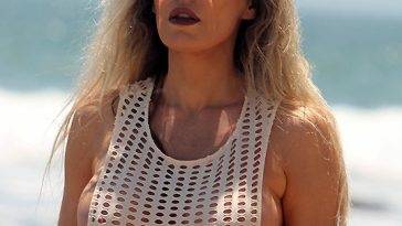 Ana Braga See Through Bikini On The Beach on fanspics.net