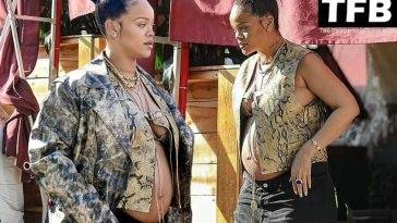 Rihanna Bares Her Sexy Boobs & Baby Bump For Lunch in Beverly Hills on fanspics.net