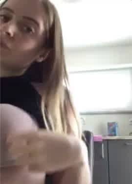 Teen teasing her titties in the kitchen on periscope on fanspics.net