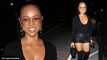 Karrueche Tran Puts on a Leggy Display as She Steps Out to Dinner with Friends in WeHo on fanspics.net