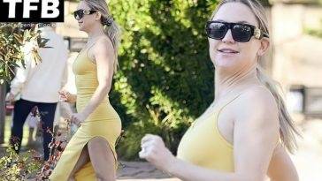 Kate Hudson Shows Off Her Slim and Fit Body in a Hot Split Midi Dress on fanspics.net