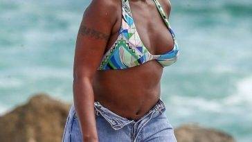 Mary J. Blige Relaxes in a Bikini on the Beach in Miami on fanspics.net