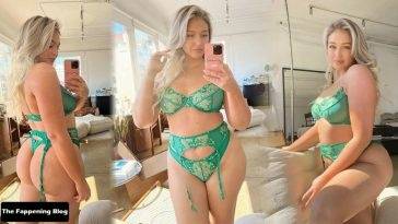 Iskra Lawrence Displays Her Natural Breasts & Butt in Green Thong Lingerie on fanspics.net