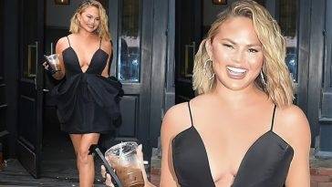 Chrissy Teigen Puts on a Busty Display in a Plunging Little Black Dress in New York (32 New Photos) - New York on fanspics.net