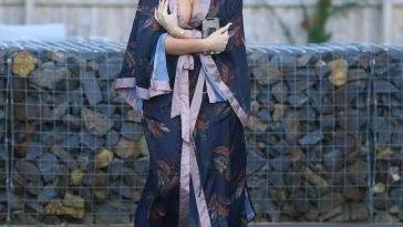 Busty Chloe Ferry Steps Out in Dressing Gown to Take Delivery of Christmas Trees on fanspics.net