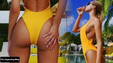 Kimberley Garner Displays Her Stunning Sideboob and Ass in a Yellow Swimsuit on fanspics.net