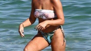 Brooks Nader Flashes Her Nude Tits in a Sheer Top Bikini in Miami on fanspics.net