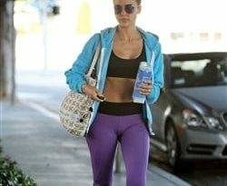 Jessica Alba Walking The Street In A Sports Bra & Yoga Pants on fanspics.net