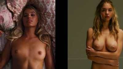 Heaven would be a small tits / big tits threesome with Margot Robbie and Sydney Sweeney on fanspics.net