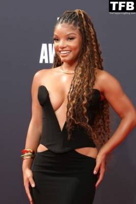 Halle Bailey Displays Her Deep Cleavage at the 2022 BET Awards in LA on fanspics.net