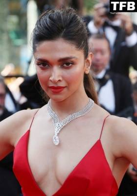 Deepika Padukone Looks Beautiful in a Red Dress During the 75th Annual Cannes Film Festival on fanspics.net