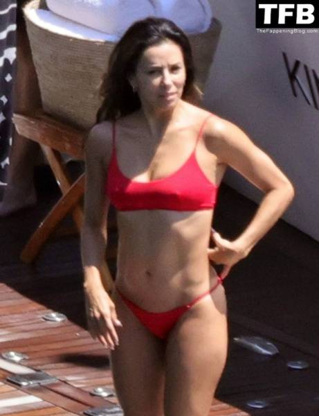 Eva Longoria Showcases Her Stunning Figure and Ass Crack in a Red Bikini on Holiday in Capri on fanspics.net