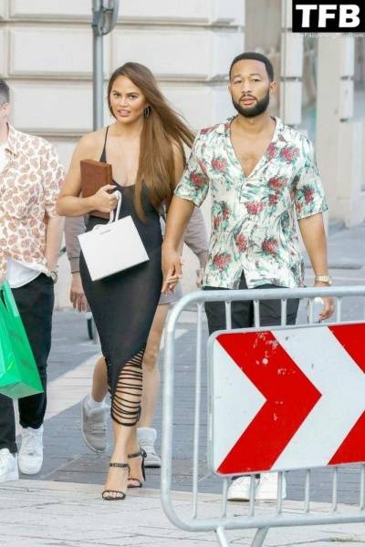 Chrissy Teigen Goes Braless Under a Very Sexy Sheer Black Dress in France - France on fanspics.net