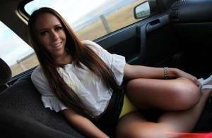 Hitchhiker Kiara Lee flashes a sexy upskirt & gives the driver a blowjob on fanspics.net