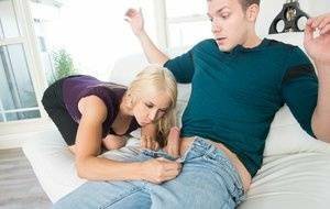 Hot blonde MILF Sarah Vandella sucks the sperm from her stepsons long cock on fanspics.net