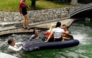 Lustful pornstars having fun at the crazy sex party by the pool on fanspics.net