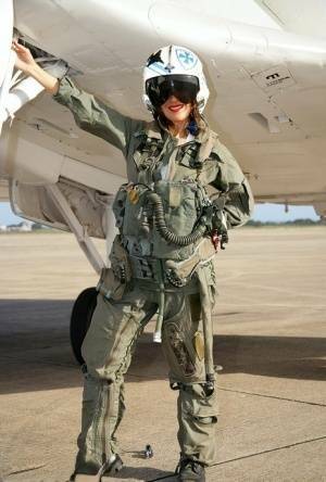 Sizzling mature babe Roni strips from military air force uniform on fanspics.net