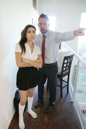 Naughty schoolgirl Melissa Moore spanked hard by her stepdad for misbehaving on fanspics.net