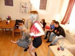 Fully clothed pornstars have some pissing fun at the house party on fanspics.net