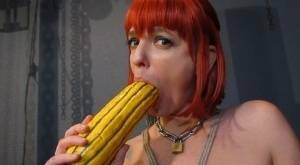 Kinky pierced BDSM slut Abigail Dupree pisses in carafe & toys ass with gourd on fanspics.net