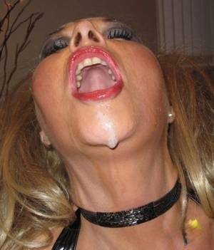 Blonde slut Blondie Blow gets her pretty face plastered with sperm on fanspics.net