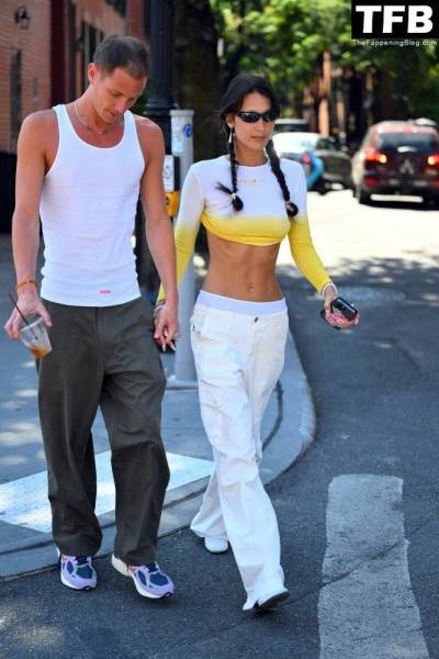 Braless Bella Hadid Steps Out with Marc Kalman for a Walk in NYC on fanspics.net