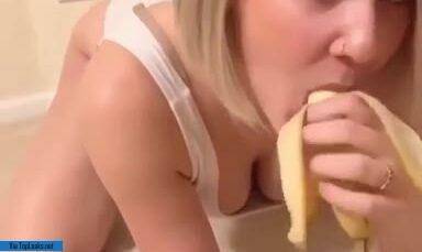 Tayler Hills Sucking Banana with Cream and Masturbating Pussy to Orgasm on fanspics.net