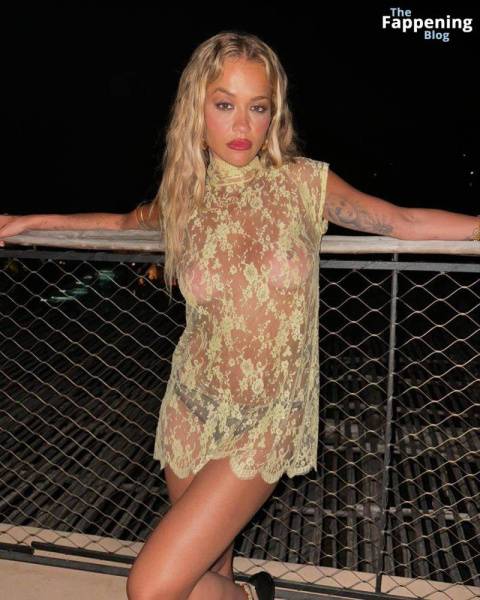 Rita Ora Shows Off Her Nude Boobs While Posing in a Sheer Dress (2 Photos) on fanspics.net